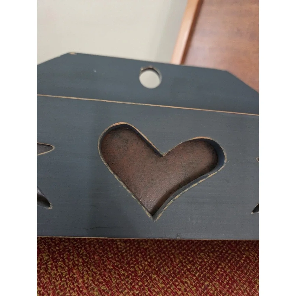 Vtg Primitive Americana Wall Shelf Box Spice Rack Heart Decor Country Charm